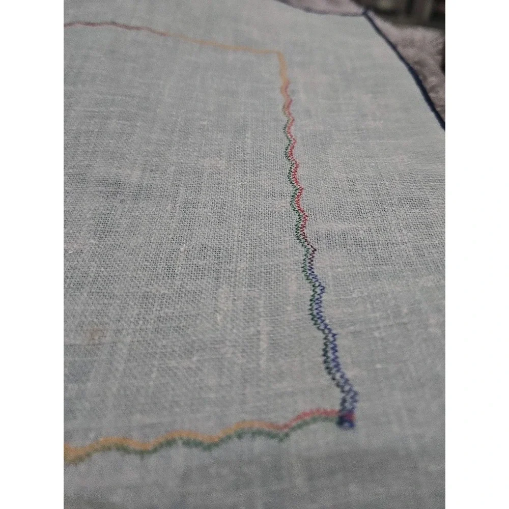 4 blue linen rectangle placemats with double stitching detail and border EUC!!